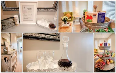 a collage of photos with wine glasses and a bottle at The Lazy Expat - Paarl - Self Catering Apartment in Paarl
