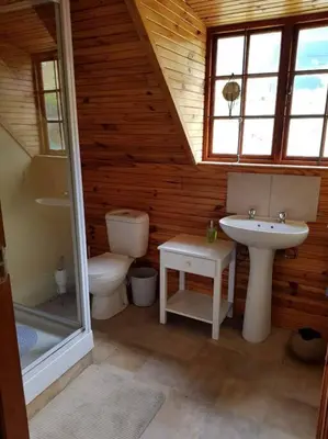 a bathroom with a toilet and a sink and a shower at Witteklip self-catering farm in Kleinmond