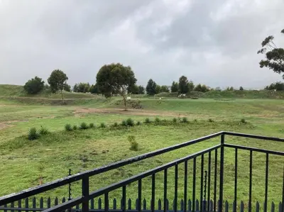 a black fence in a field with a tree at Mini Suits in Cape Town