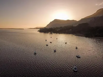 an aerial view of a lake with boats in it at Southwinds Estate in Hermanus